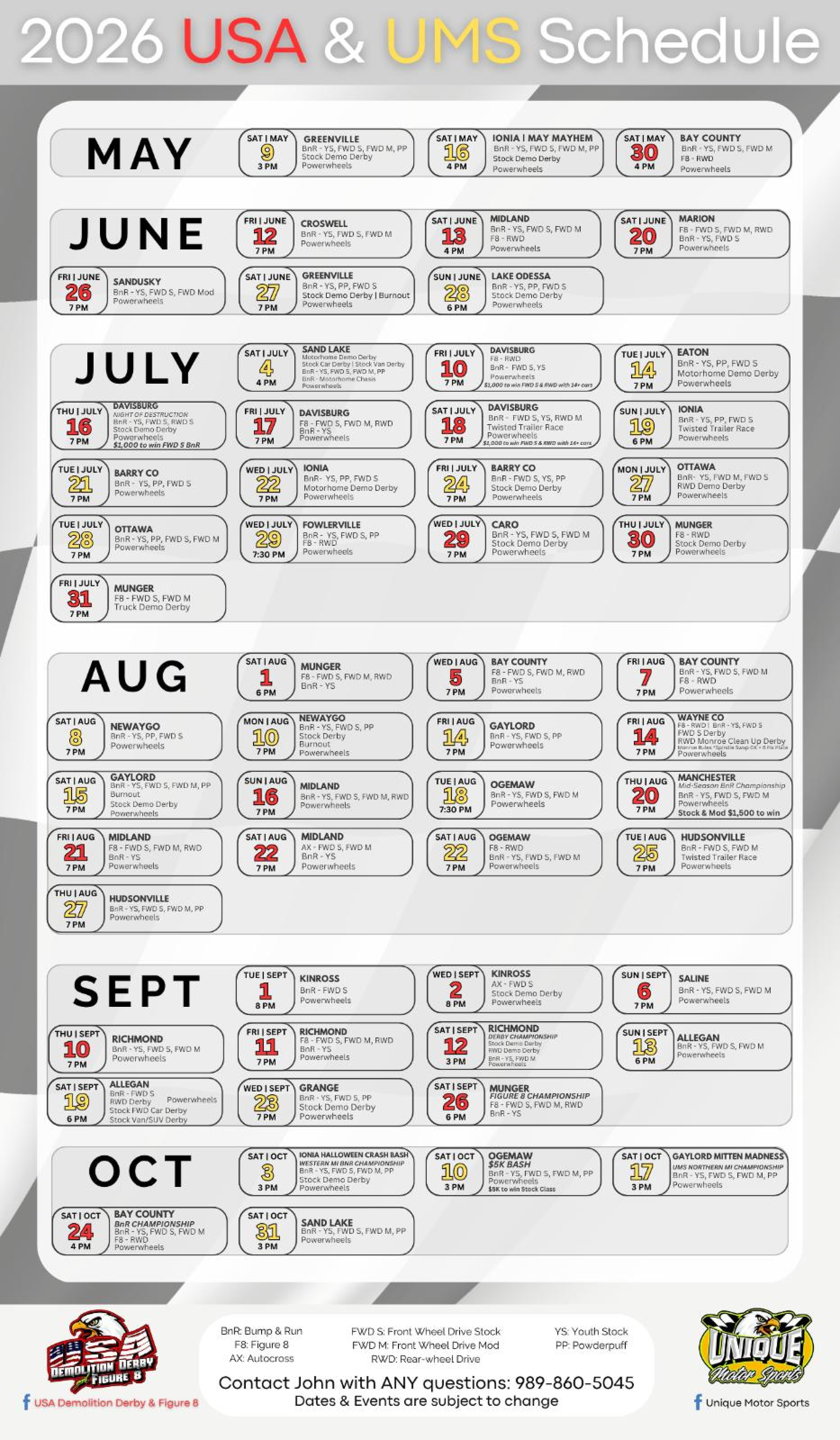 2026 USA & UMS Race Schedule